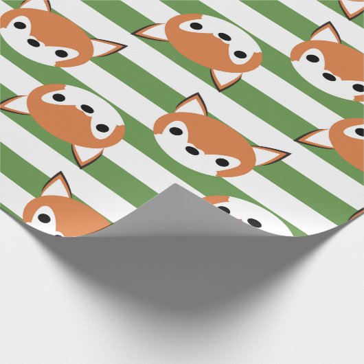 Papier Cadeau Renards mignons et rayures vertes (Coin)