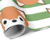 Papier Cadeau Renards mignons et rayures vertes (Coin rond)
