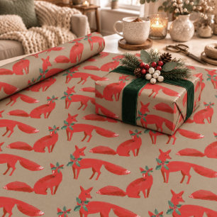 Papier Cadeau Renards Rouges Rustiques Kraft Lors D'un Rendez-Vo