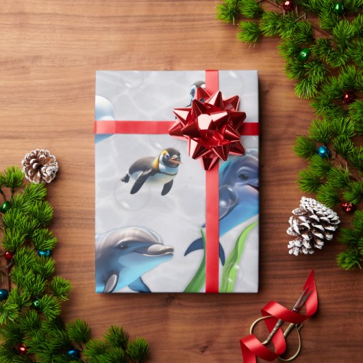 Papier Cadeau Rencontre au Dolphinarium Wrapping Paper Rolls (Cadeau de vacances)