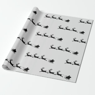 Papier Cadeau rène de noël père noël vintage argenté.