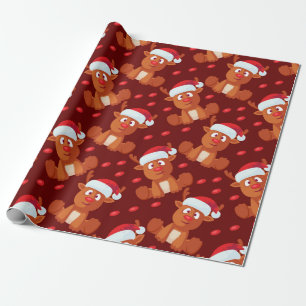 Papier Cadeau Renne avec le chapeau du Père Noël