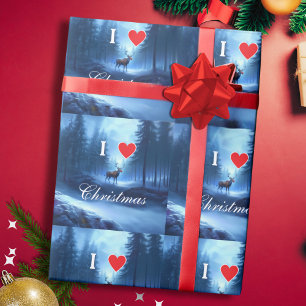 Papier Cadeau Renne Bleu Noël Personnalisé