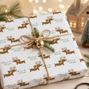 Papier Cadeau Renne Dachshund Joyeux & Lumineux