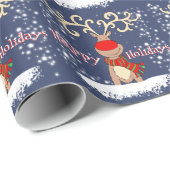 Papier Cadeau Renne de Noël dans l'enveloppe bleue de vacances (Coin rond)