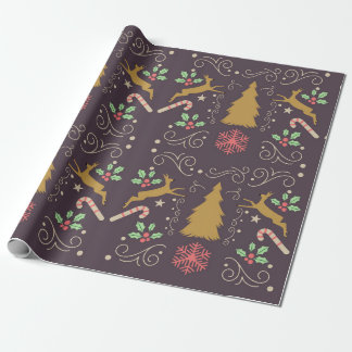Papier Cadeau Renne de Noël en or