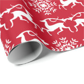 Papier Cadeau Renne de Noël et motif de flocons de neige (Coin rond)