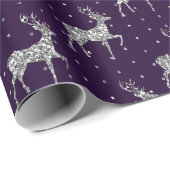 Papier Cadeau Renne de Noël Indigo et Argent Élégants (Coin rond)