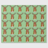 Papier Cadeau Renne drôle de Noël de Basset Hound (Plat)
