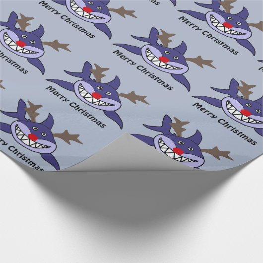 Papier Cadeau Renne drôle de requin de Noël (Coin)