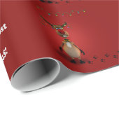 Papier Cadeau Renne flairé rouge de Noël drôle (Coin rond)