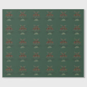 Papier Cadeau Renne Plaid Buffle Vert Joyeux Noël (Plat)
