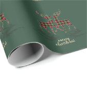 Papier Cadeau Renne Plaid Buffle Vert Joyeux Noël (Coin rond)