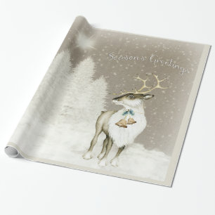 Papier Cadeau Renne rustique adorable en hiver