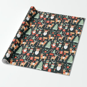 Papier Cadeau Renne Saint-Nicolas Motif Arbre de Noël Noir