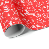 Papier Cadeau Rennes blanches rouges scandinaves Noël floral W (Coin rond)