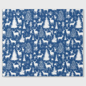 Papier Cadeau Rennes Bleues Et Blances (Plat)