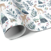 Papier Cadeau Rennes d'aquarelle dans la forêt (Coin rond)