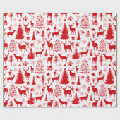 Papier Cadeau Rennes De Bois Blanches Et Rouges (Plat)