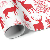 Papier Cadeau Rennes De Bois Blanches Et Rouges (Coin rond)