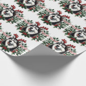 Papier Cadeau Rennes de fête Sibérie Husky Chien Noël (Coin)