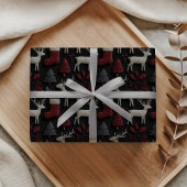 Papier Cadeau Rennes de Noël & Bas en rouge et gris