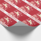 Papier Cadeau Rennes de Noël dans la neige rouge enveloppement d (Coin)