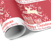 Papier Cadeau Rennes de Noël dans la neige rouge enveloppement d (Coin rond)