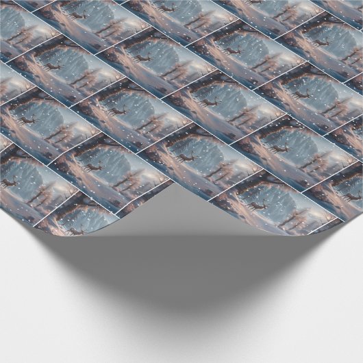 Papier Cadeau Rennes de Noël dans les flocons de neige (Coin)