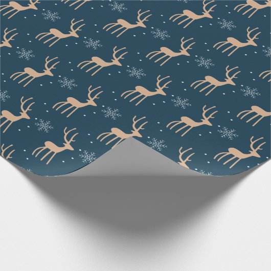 Papier Cadeau Rennes de Noël et flocon bleu (Coin)