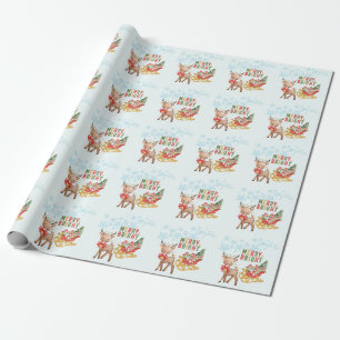 Papier Cadeau Rennes de Noël et traîneau du Père Noël 
