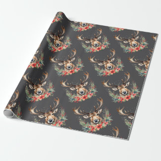 Papier Cadeau Rennes de Noël florales
