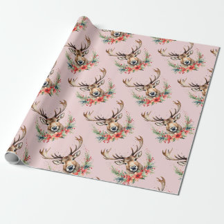 Papier Cadeau Rennes de Noël florales