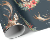 Papier Cadeau Rennes de Noël florales (Coin rond)