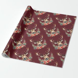 Papier Cadeau Rennes de Noël florales