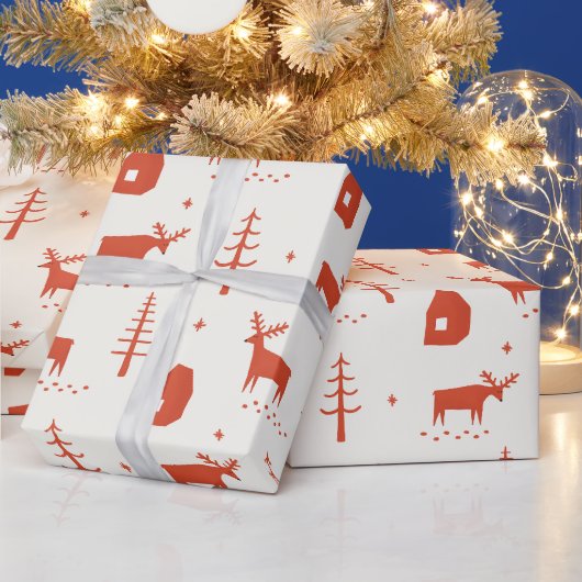 Papier Cadeau Rennes de Noël. Motif d'animaux des bois rouges (Vacances)