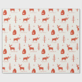 Papier Cadeau Rennes de Noël. Motif d'animaux des bois rouges (Plat)