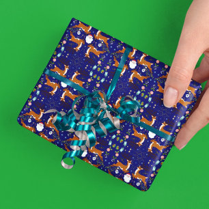 Papier Cadeau Rennes de Noël Motif sans couture bleu