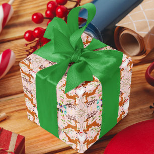 Papier Cadeau Rennes de Noël Motif sans couture rose