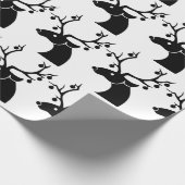 Papier Cadeau Rennes de Noël noir et blanc avec ornements (Coin)