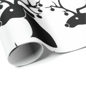 Papier Cadeau Rennes de Noël noir et blanc avec ornements (Coin rond)