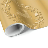 Papier Cadeau Rennes d'or et couronne Noël (Coin rond)