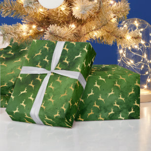 Papier Cadeau Rennes d'or sur Vert foncé