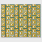 Papier Cadeau Rennes en or et vert (Plat)