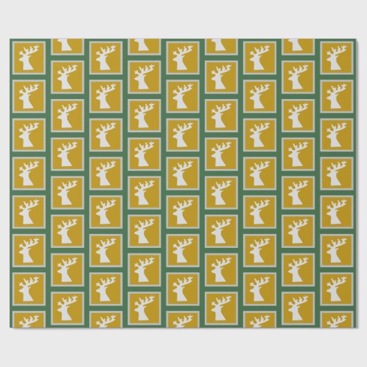 Papier Cadeau Rennes en or et vert (Plat)