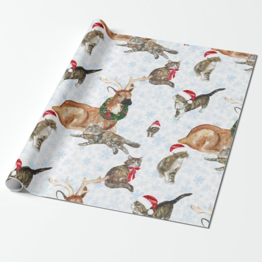 Papier Cadeau Rennes et chats (Déroulé)
