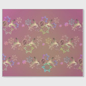 Papier Cadeau Rennes et flocons de neige sur mousse violette (Plat)