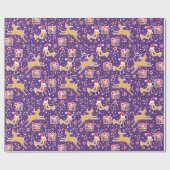 Papier Cadeau Rennes et oiseaux musicaux Enveloppement de Noël (Plat)