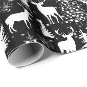 Papier Cadeau Rennes Forestières Noires Et Blanches (Coin rond)