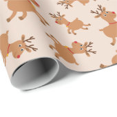 Papier Cadeau Rennes mignonnes aux foulards rouges de fête Noël (Coin rond)